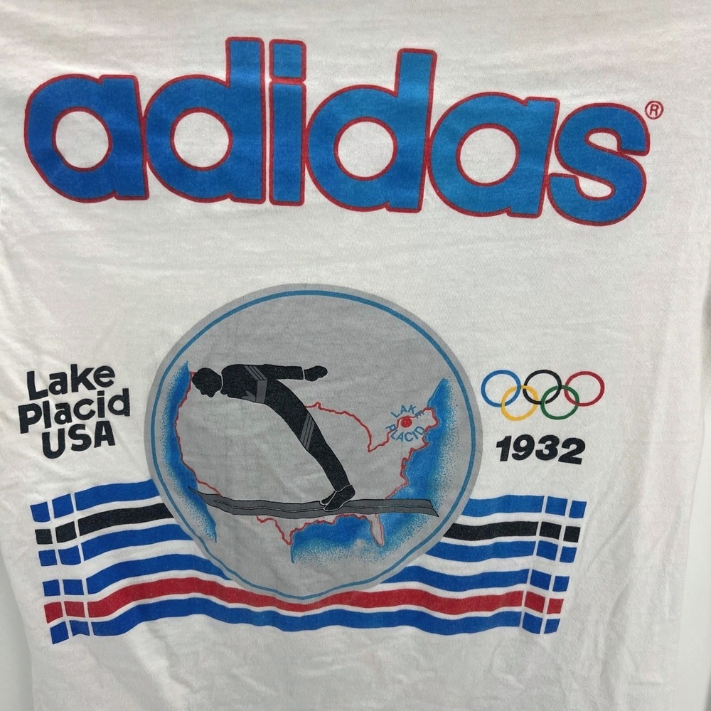 Adidas Olympic Winter Games 1980 Mens M White Vintage Long Sleeve Graphic Tee - Picture 4 of 9